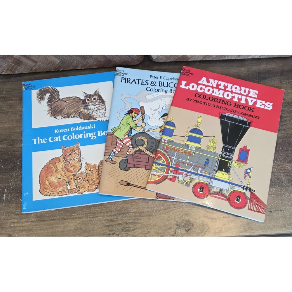 Dover Coloring Books Lot of 3 Pirates & Buccaneers Antique Locomotives Cats New